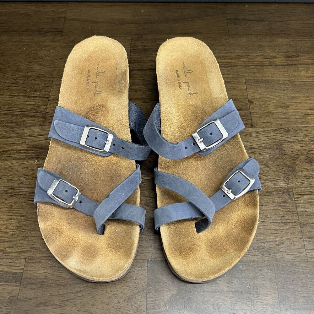 Mila Paoli‎ Womens 8 Made in Italy Blue Suede Cork Wedge Sandals Shoe Comfort